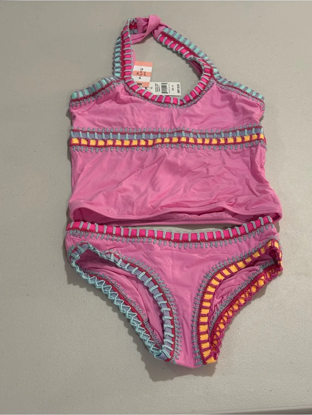 Pilyq Pink Girls' Two-Piece Tankini with Color-Block Trim